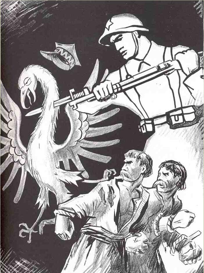 Polish eagle and Soviet soldier