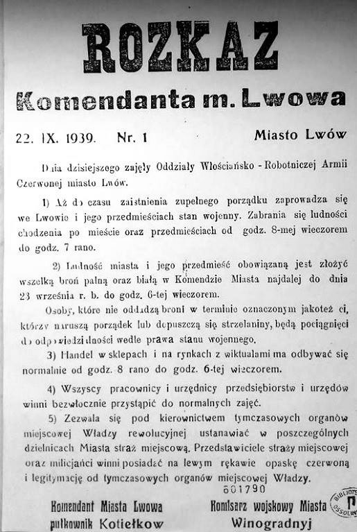 Rozkaz sowiecki Lwów 22.09.1939